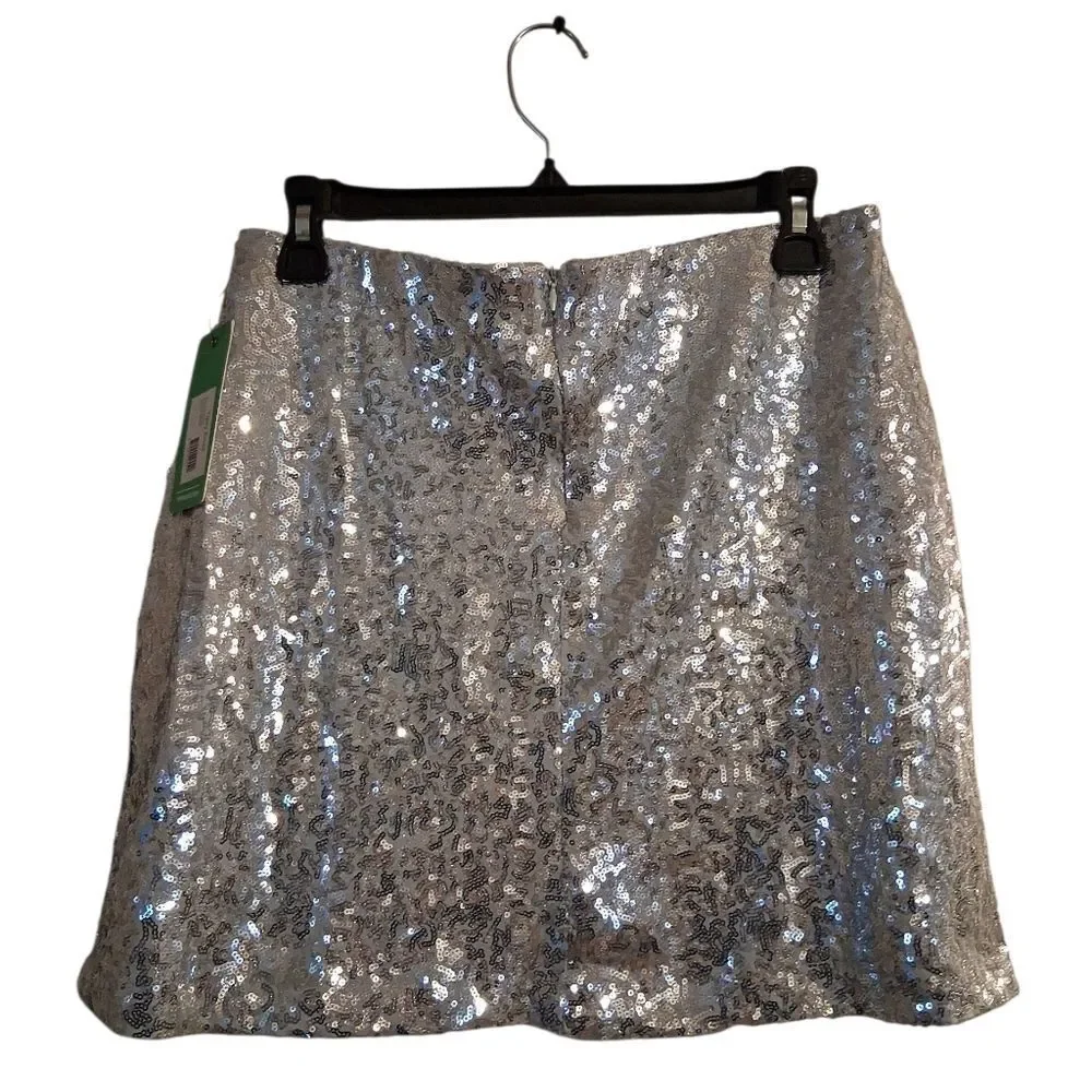 Tipsy Elves New Silver Sequin Skirt Large New With Tags